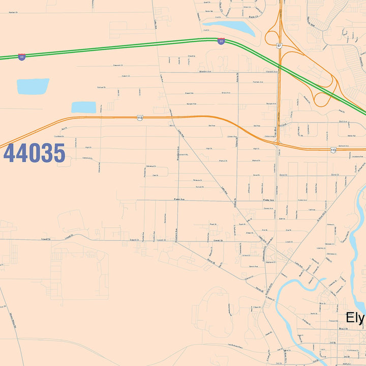 Color Cast Zip Code Style Wall Map of Elyria, OH