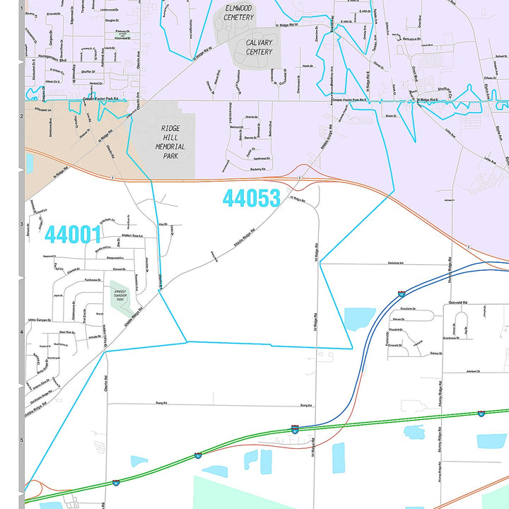 Premium Style Wall Map of Elyria, OH