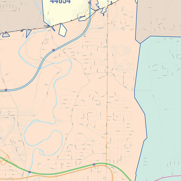 Color Cast Zip Code Style Wall Map of Elyria, OH
