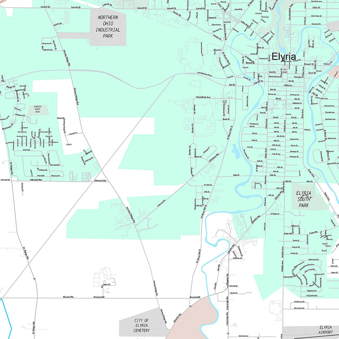 Premium Style Wall Map of Elyria, OH