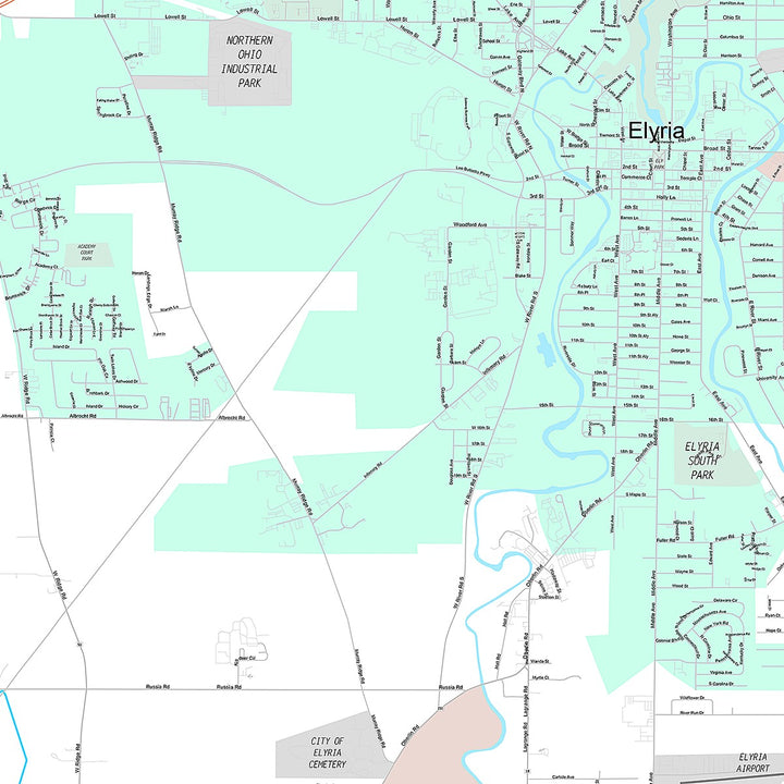 Premium Style Wall Map of Elyria, OH