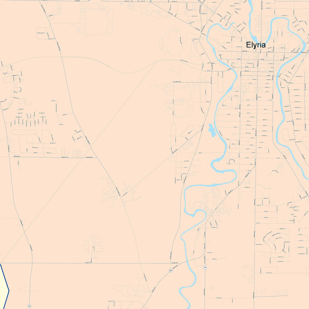 Color Cast Zip Code Style Wall Map of Elyria, OH