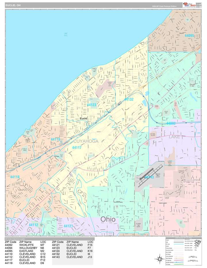 Premium Style Wall Map of Euclid, OH