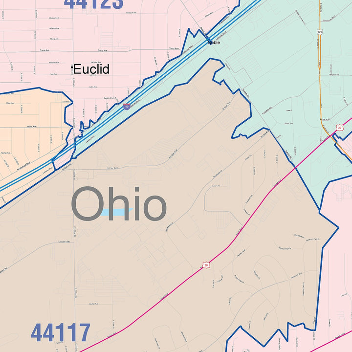 Color Cast Zip Code Style Wall Map of Euclid, OH