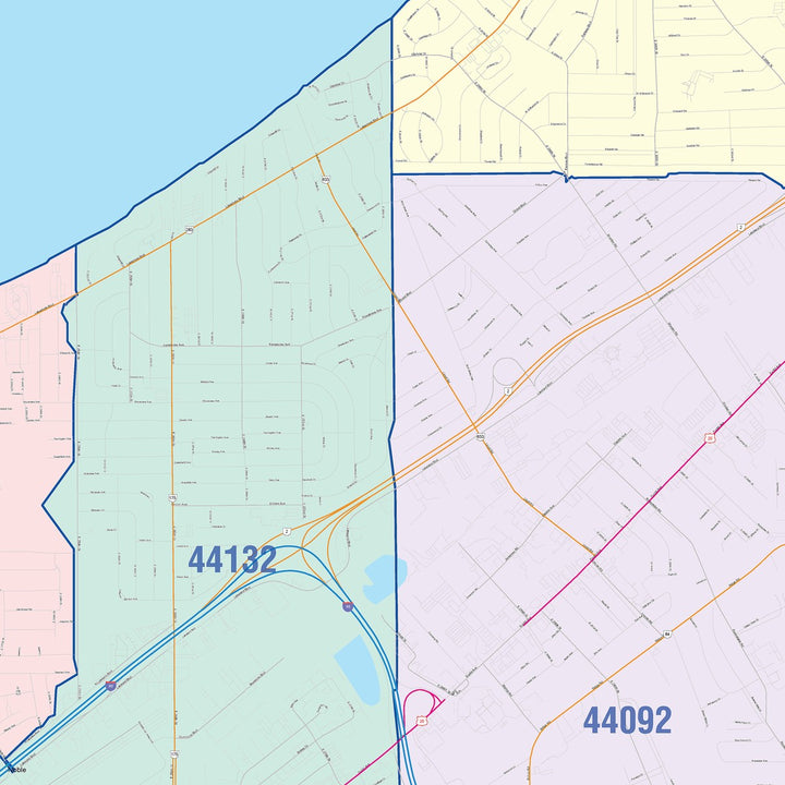 Color Cast Zip Code Style Wall Map of Euclid, OH