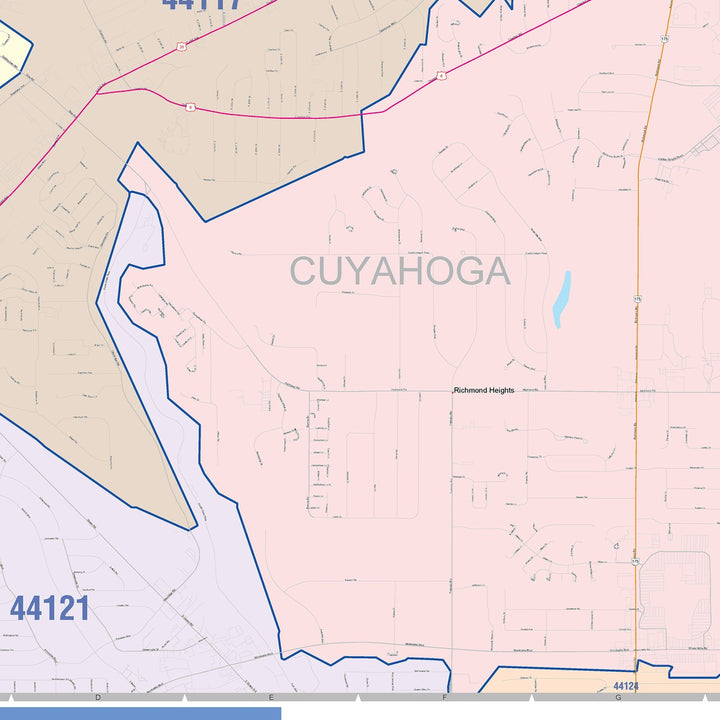 Color Cast Zip Code Style Wall Map of Euclid, OH