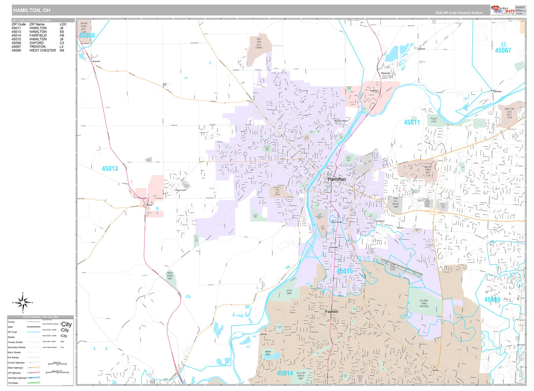Premium Style Wall Map of Hamilton, OH