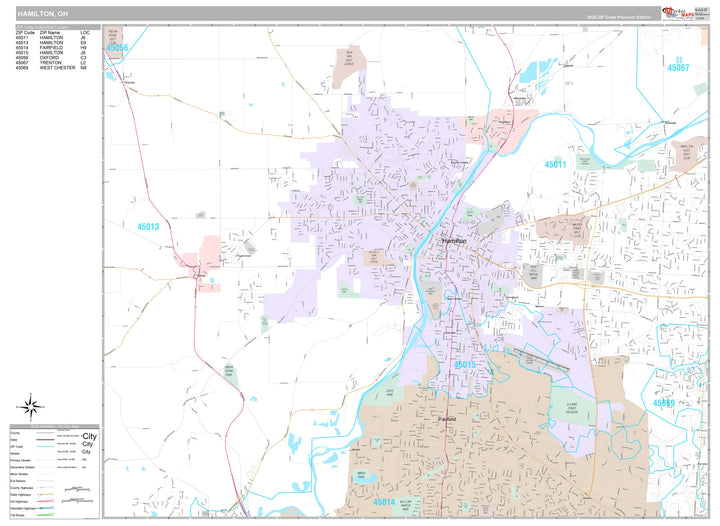 Premium Style Wall Map of Hamilton, OH