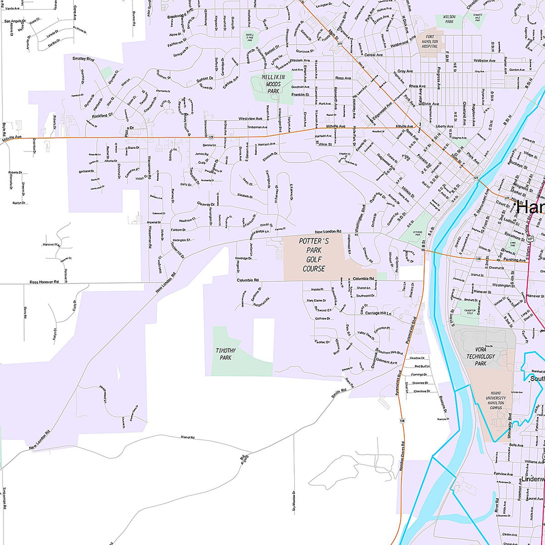 Premium Style Wall Map of Hamilton, OH