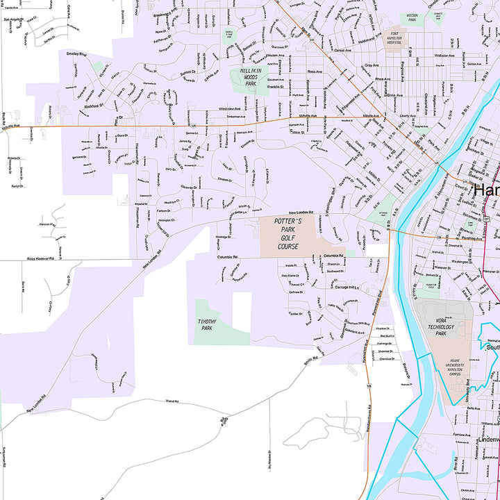 Premium Style Wall Map of Hamilton, OH