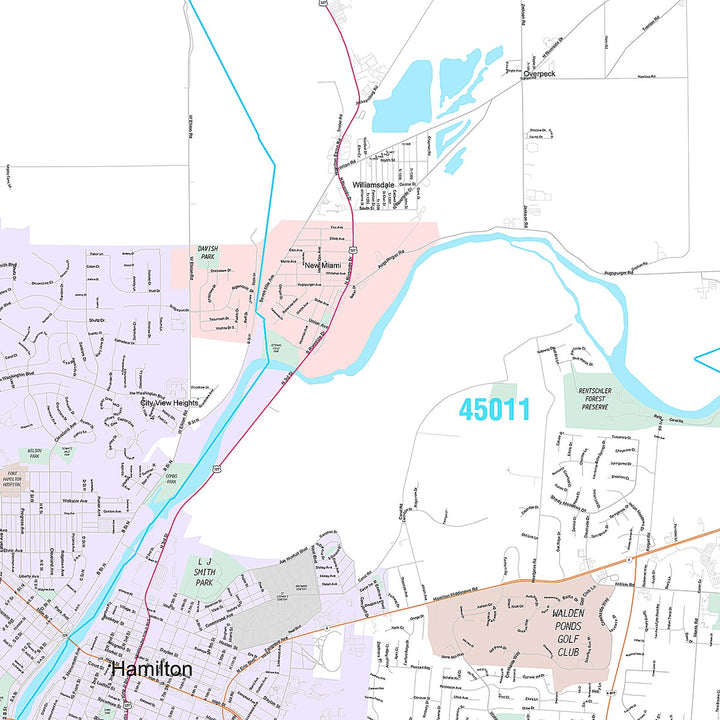 Premium Style Wall Map of Hamilton, OH