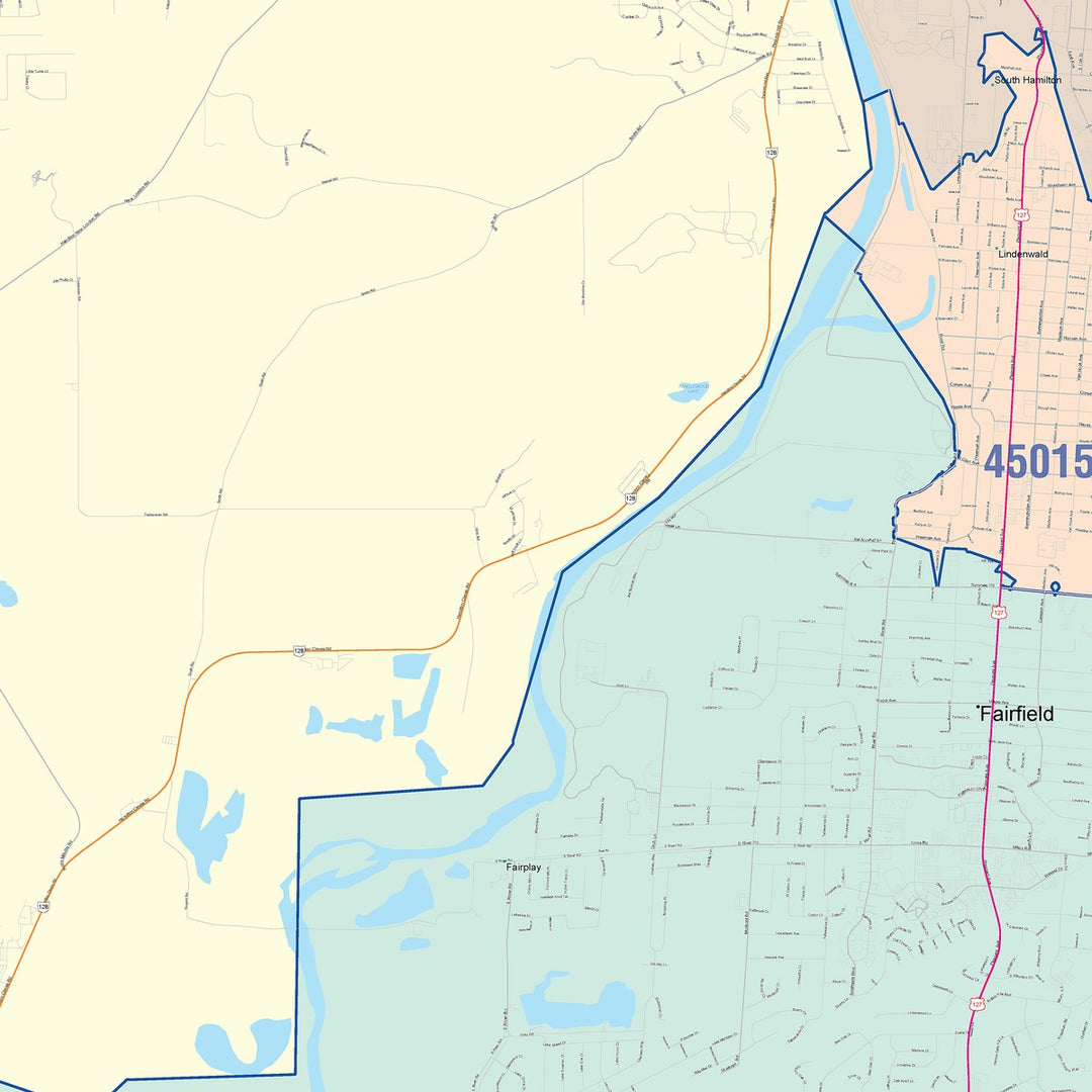 Color Cast Zip Code Style Wall Map of Hamilton, OH