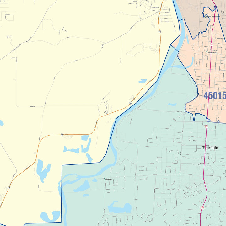 Color Cast Zip Code Style Wall Map of Hamilton, OH