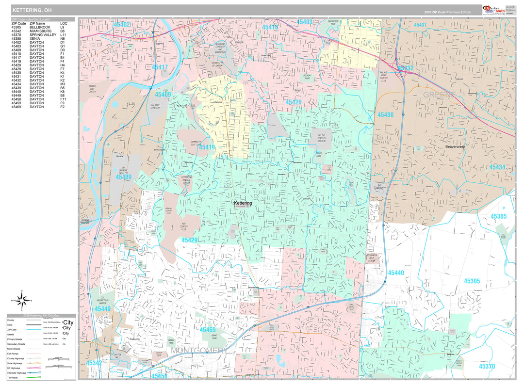 Premium Style Wall Map of Kettering, OH