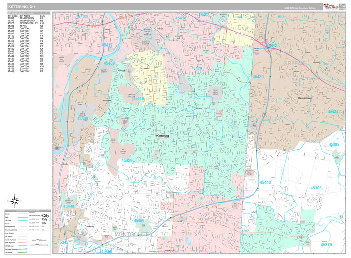 Premium Style Wall Map of Kettering, OH