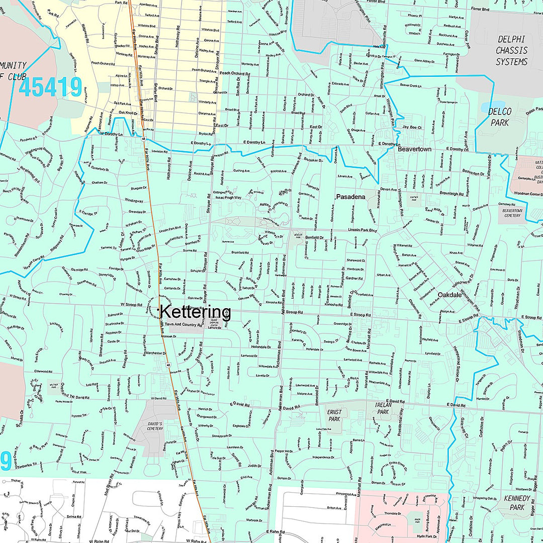 Premium Style Wall Map of Kettering, OH