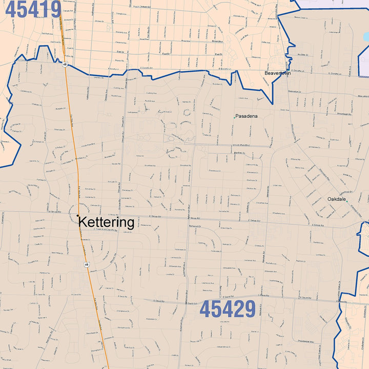 Color Cast Zip Code Style Wall Map of Kettering, OH