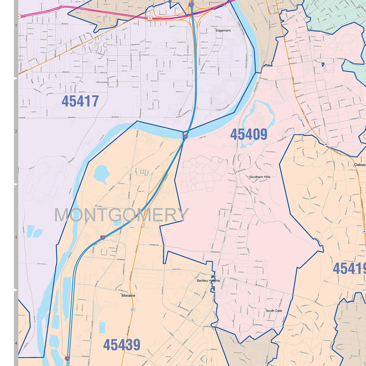 Color Cast Zip Code Style Wall Map of Kettering, OH