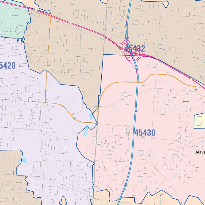 Color Cast Zip Code Style Wall Map of Kettering, OH