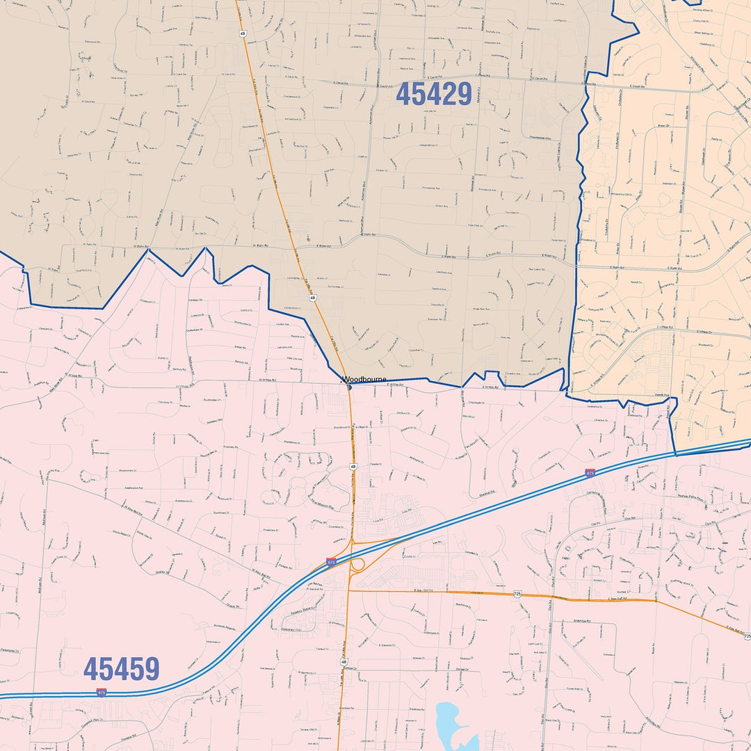 Color Cast Zip Code Style Wall Map of Kettering, OH