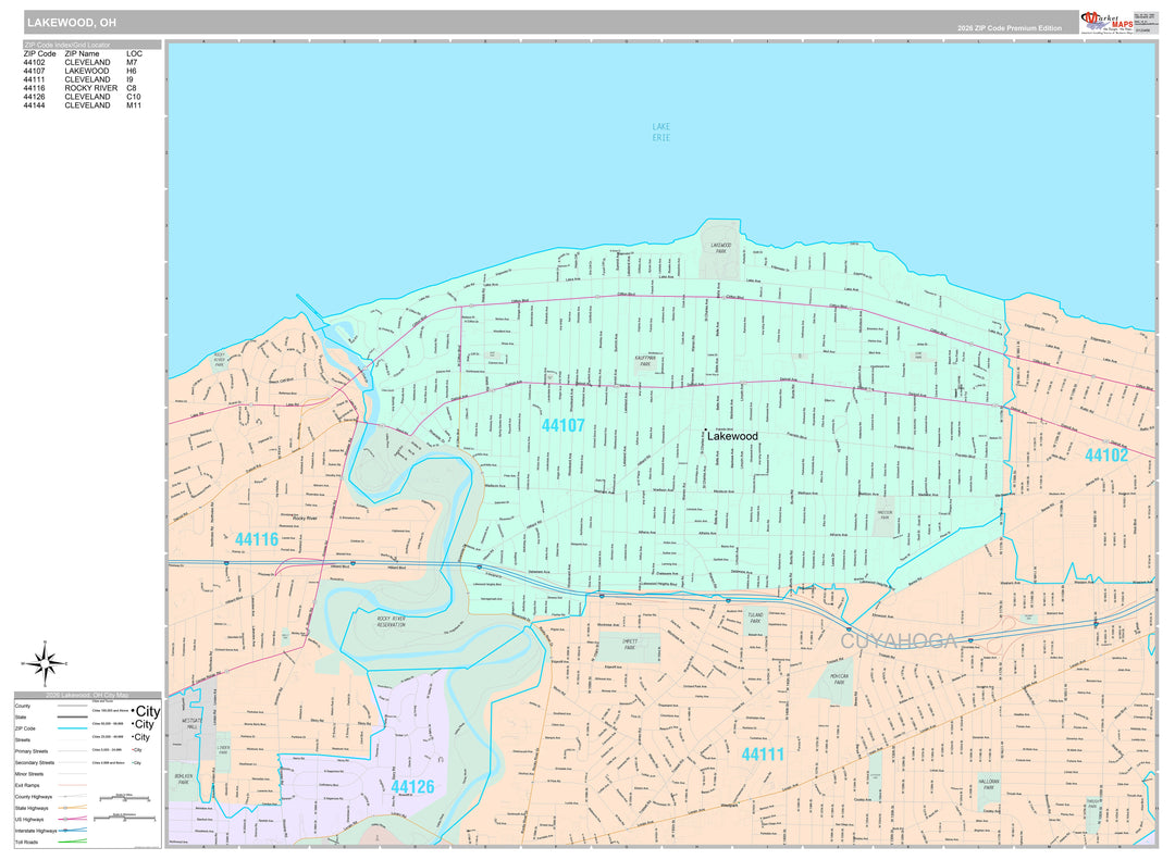 Premium Style Wall Map of Lakewood, OH