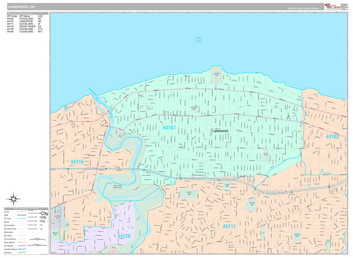 Premium Style Wall Map of Lakewood, OH