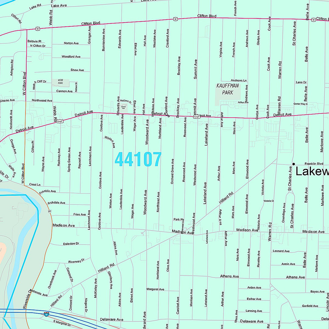 Premium Style Wall Map of Lakewood, OH