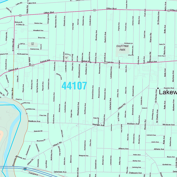 Premium Style Wall Map of Lakewood, OH