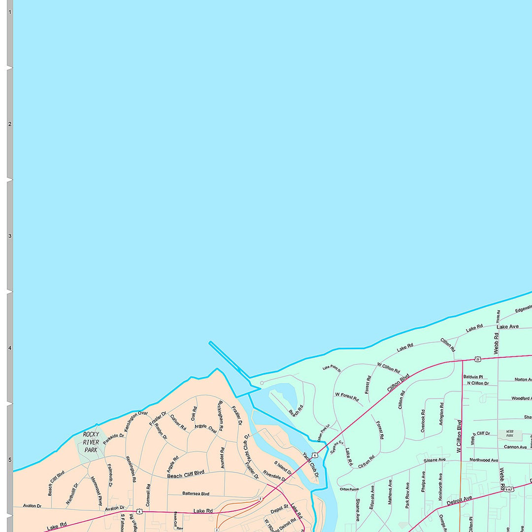 Premium Style Wall Map of Lakewood, OH