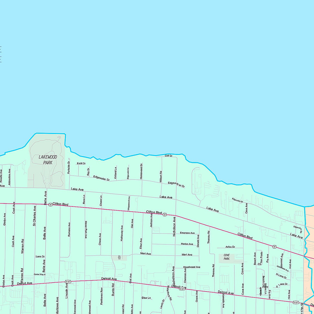 Premium Style Wall Map of Lakewood, OH