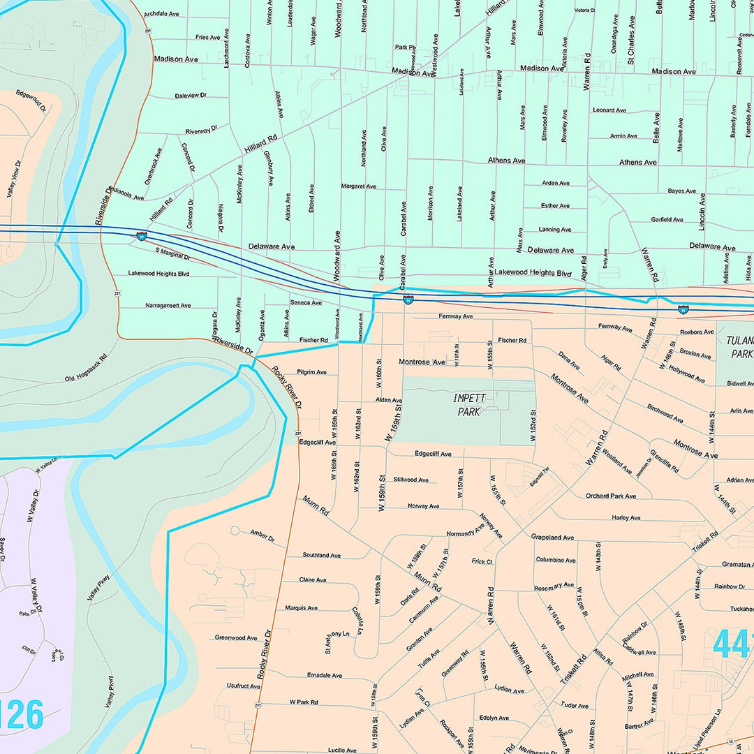 Premium Style Wall Map of Lakewood, OH