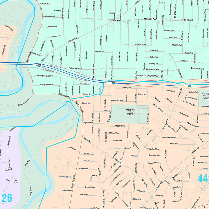 Premium Style Wall Map of Lakewood, OH