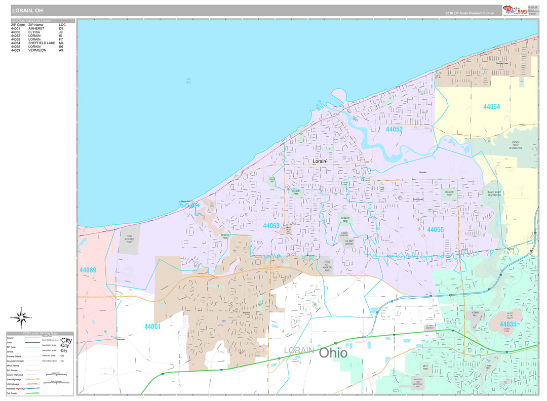 Premium Style Wall Map of Lorain, OH
