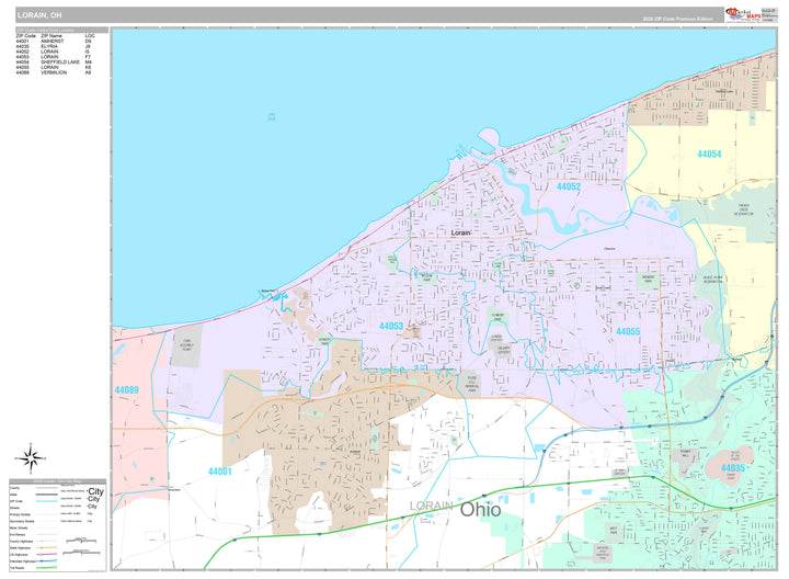 Premium Style Wall Map of Lorain, OH