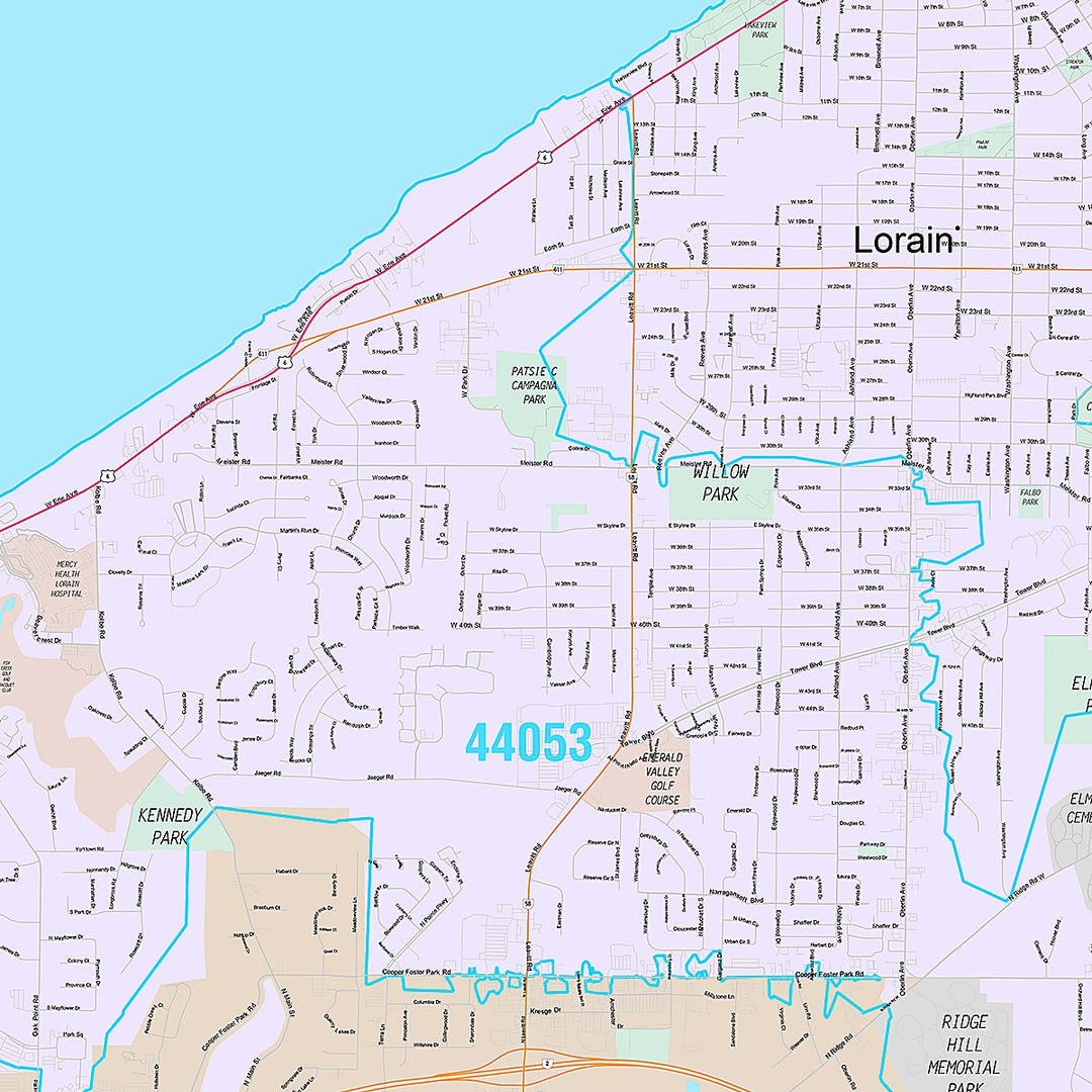 Premium Style Wall Map of Lorain, OH