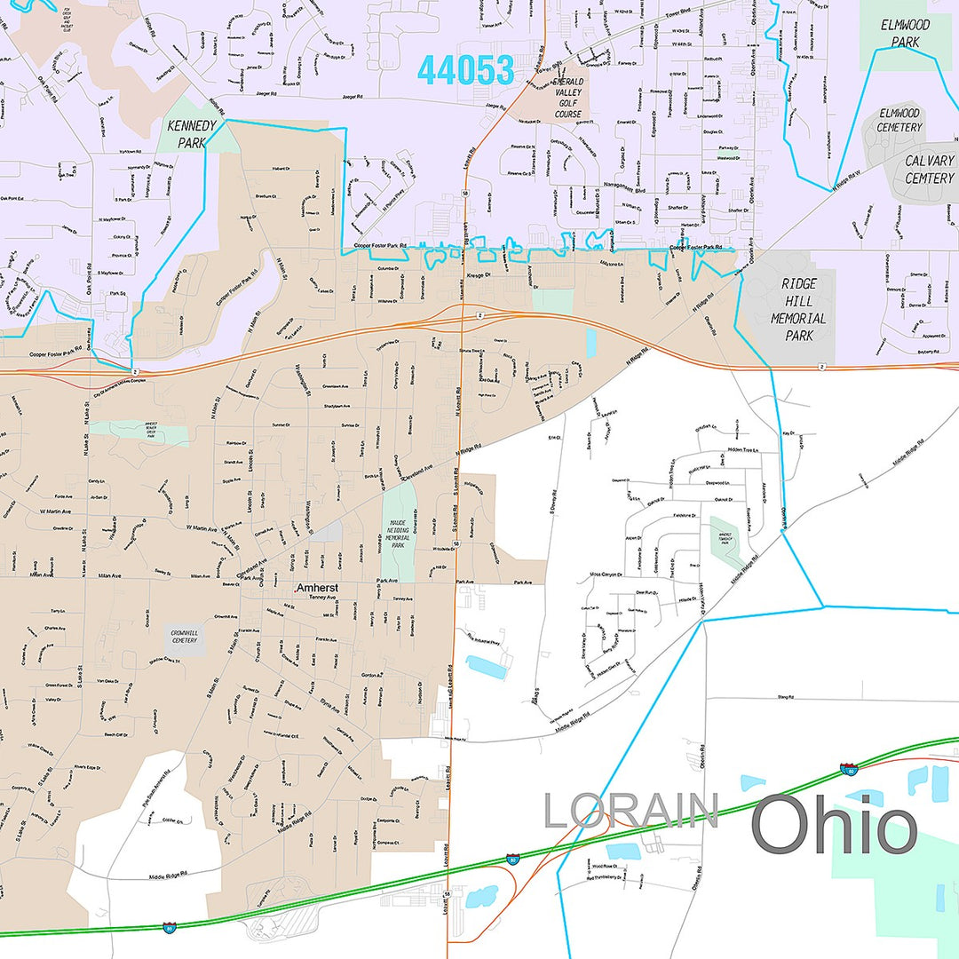 Premium Style Wall Map of Lorain, OH