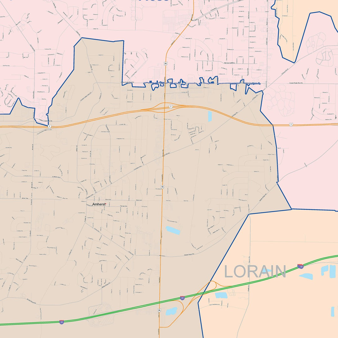 Color Cast Zip Code Style Wall Map of Lorain, OH