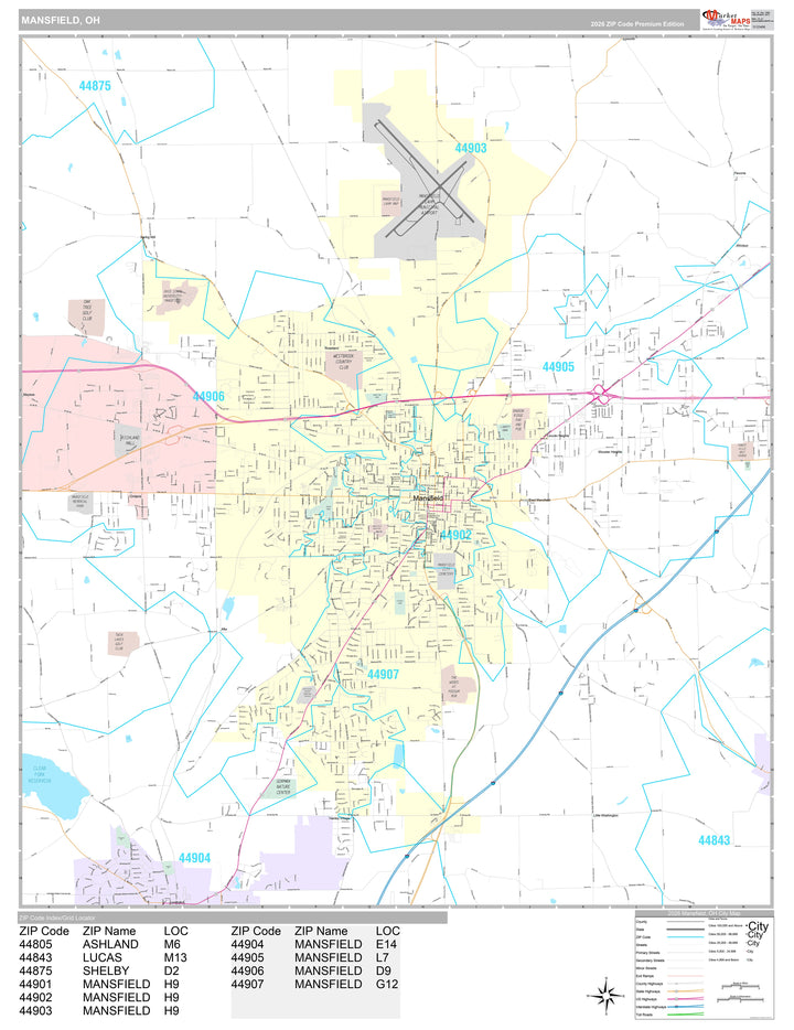 Premium Style Wall Map of Mansfield, OH
