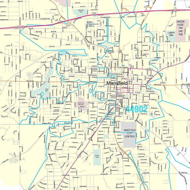 Premium Style Wall Map of Mansfield, OH