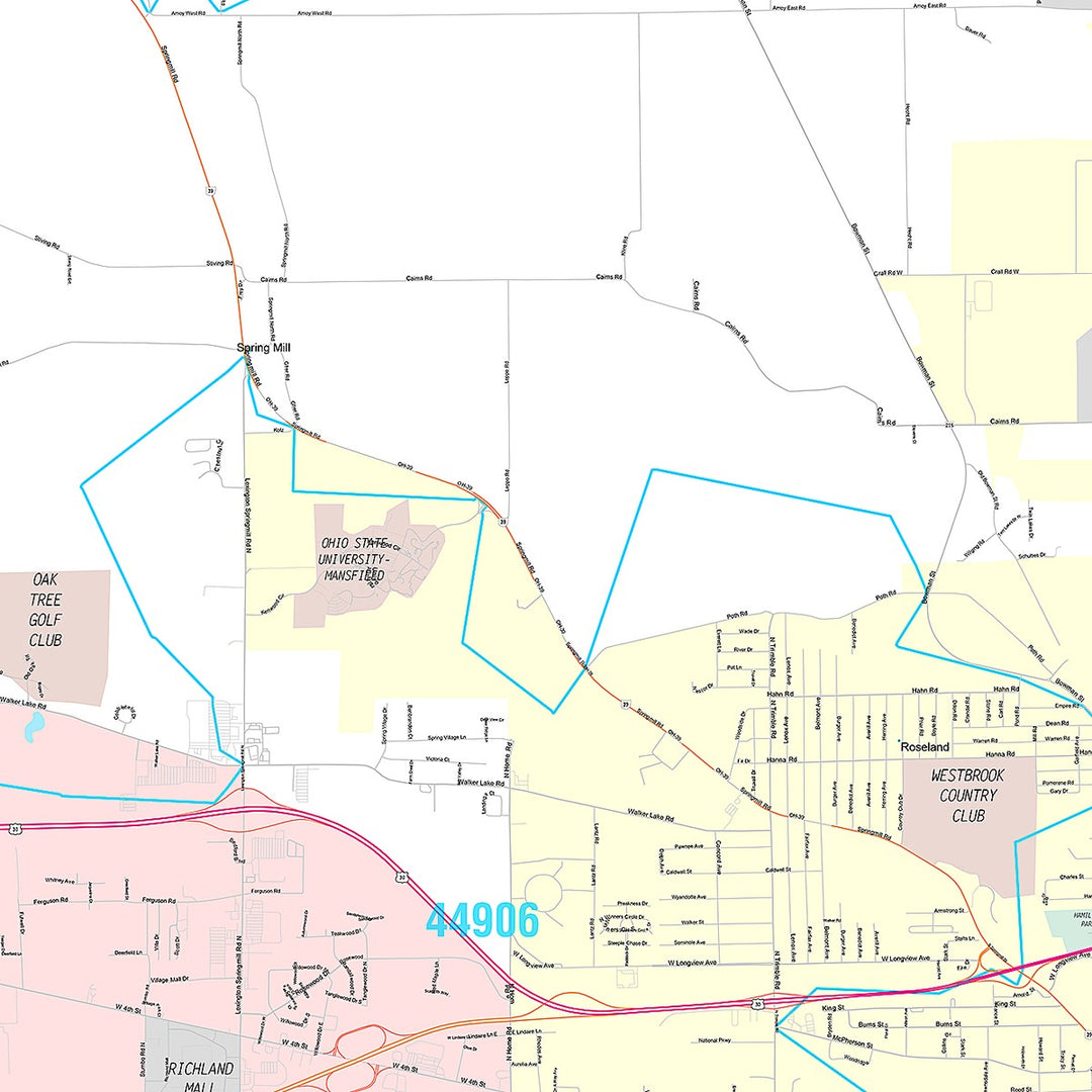 Premium Style Wall Map of Mansfield, OH