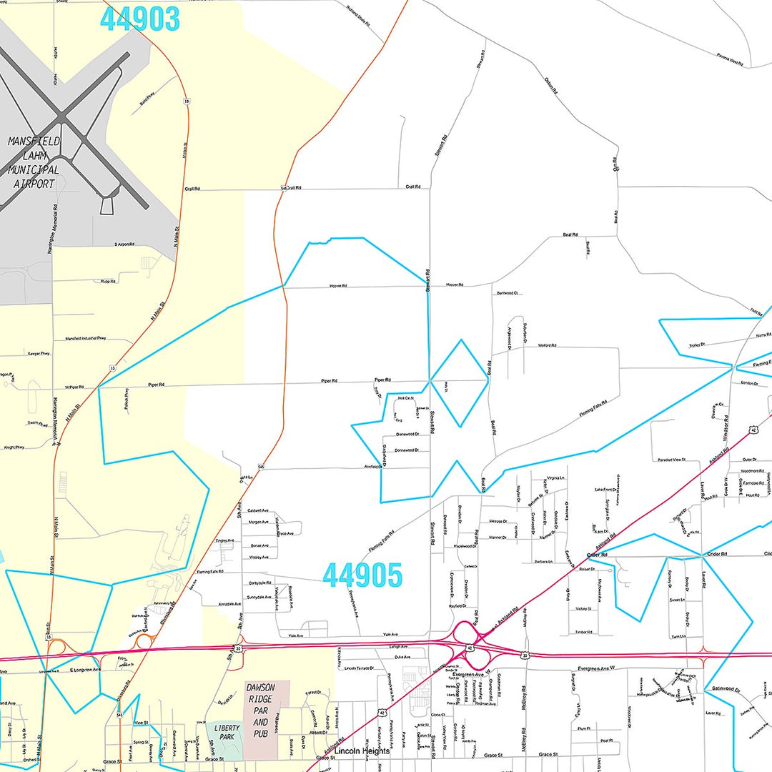 Premium Style Wall Map of Mansfield, OH