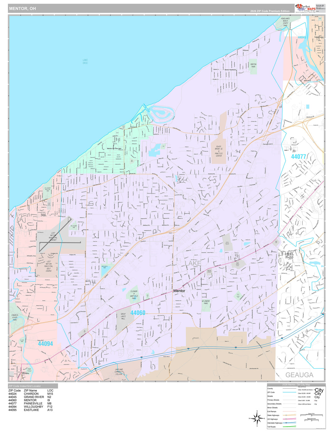Premium Style Wall Map of Mentor, OH