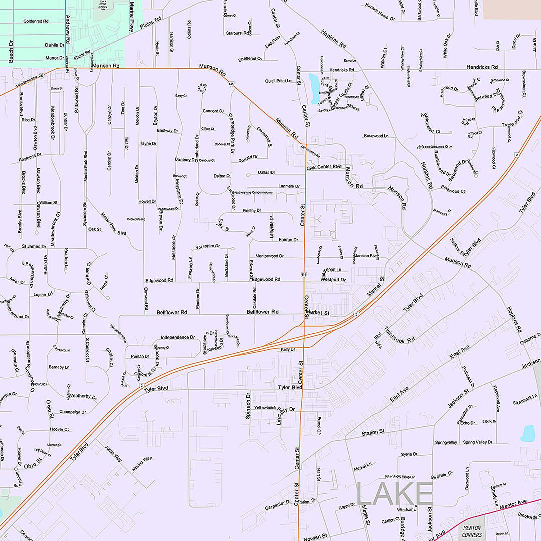 Premium Style Wall Map of Mentor, OH