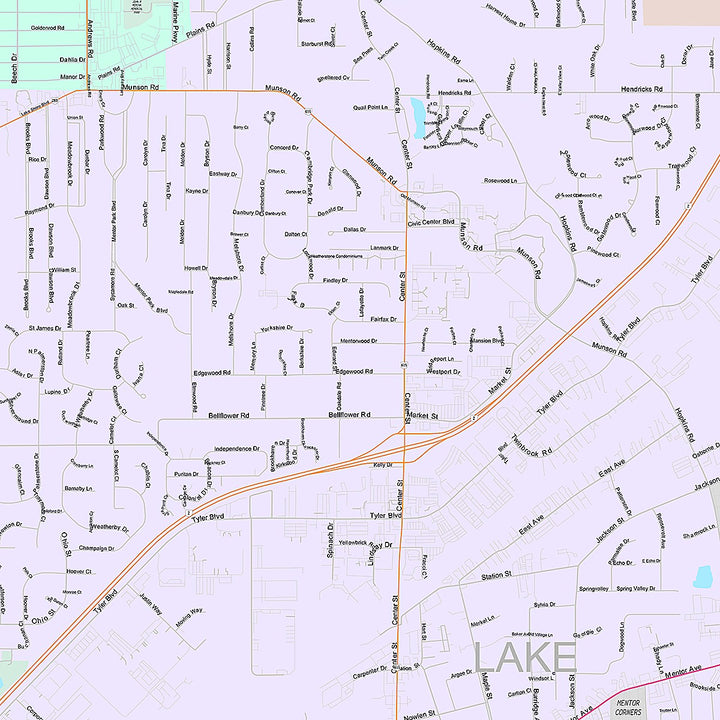 Premium Style Wall Map of Mentor, OH
