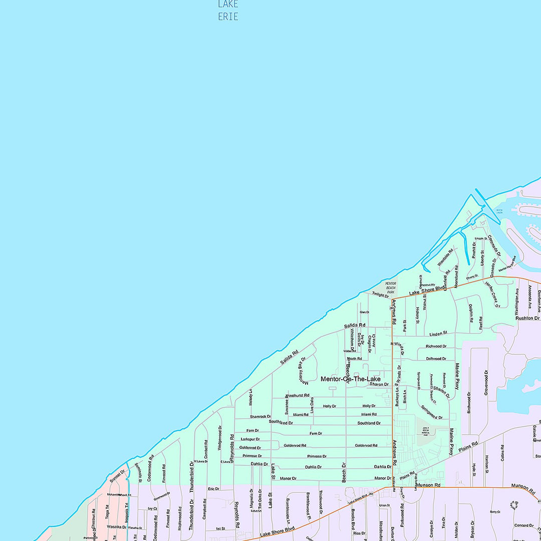 Premium Style Wall Map of Mentor, OH