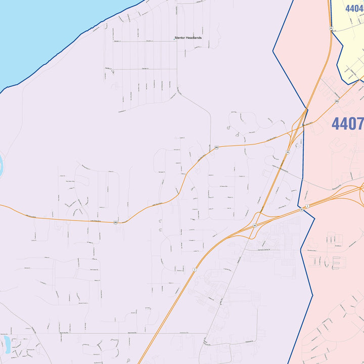 Color Cast Zip Code Style Wall Map of Mentor, OH
