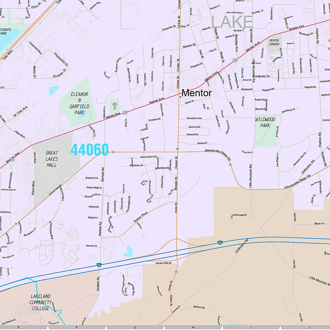 Premium Style Wall Map of Mentor, OH