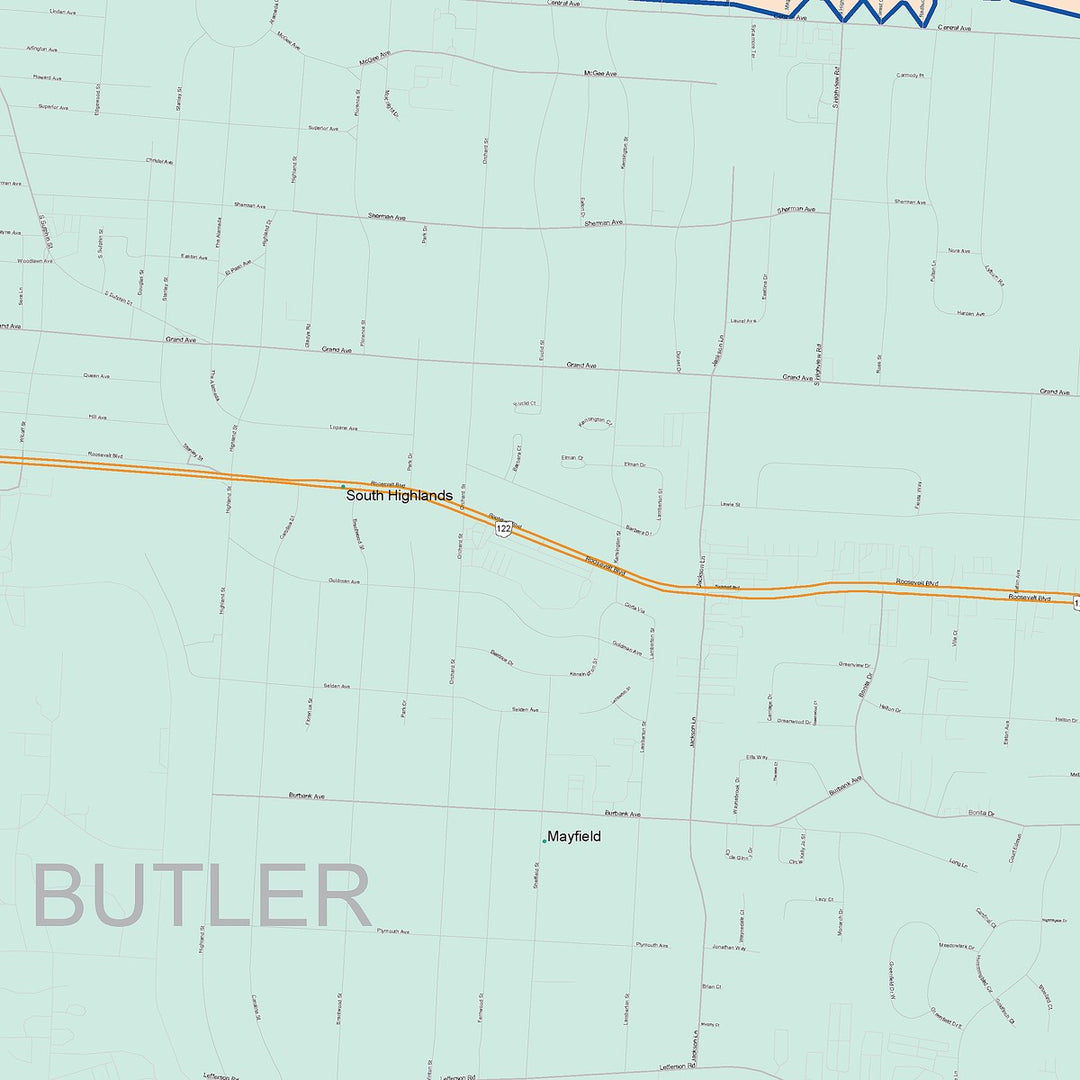 Color Cast Zip Code Style Wall Map of Middletown, OH