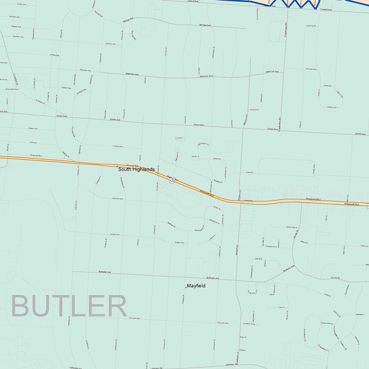 Color Cast Zip Code Style Wall Map of Middletown, OH