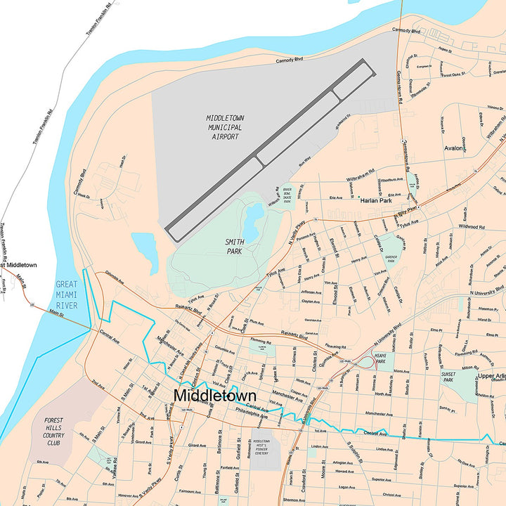 Premium Style Wall Map of Middletown, OH